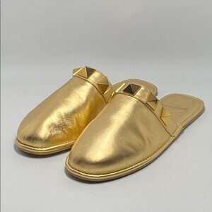 Valentino Garavani Roman Stud Metallic Leather Slippers